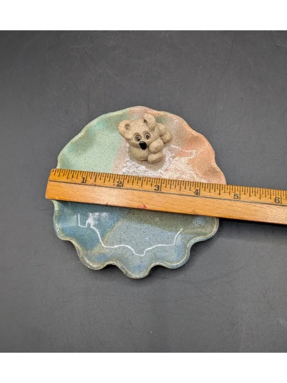 Hand Crafted Koala Bear Salt Glazed Pottery Trinket Dish Ruffled Edge 4.75